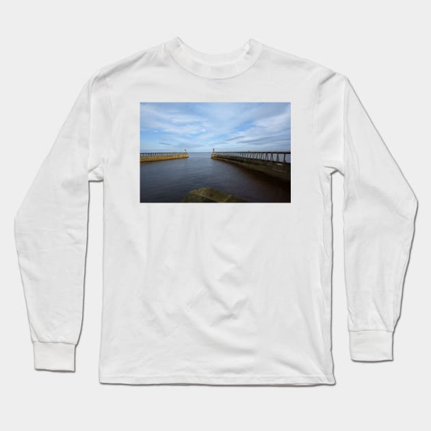 Whitby Piers Long Sleeve T-Shirt by StephenJSmith